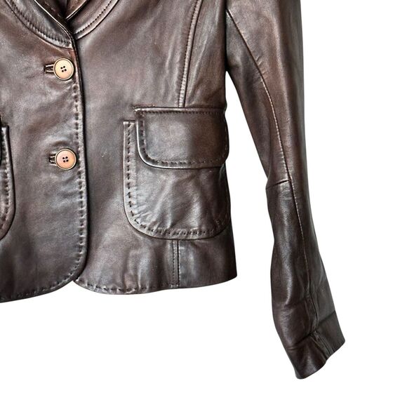 Mango Y2K Brown Leather jacket distressed collared blazer size 4 - Picture 10 of 10